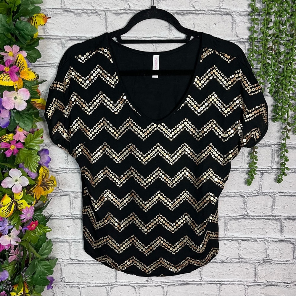 🌼3/$30🌼Xhiliration Short Sleeve Sequin Detail Scoop Neck Top Size XS